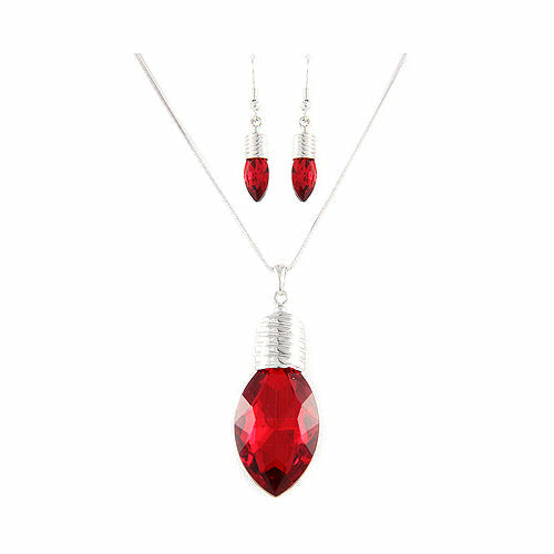 Christmas Jewelry Set Crystal Christmas Light Holiday Necklace Silver